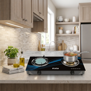 FLiCo Double Burner Gas Cooker with Tempered Glass Top