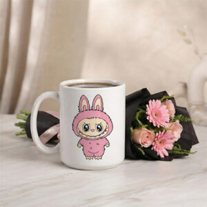 Labubu Designer Mug & Pink Floral Bouquet Combo Gift