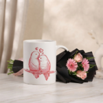 Sweet Love Birds Ceramic Mug & Pink Floral Bouquet Combo Gift