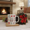 Romantic Love Doodles Ceramic Mug & Red Floral Bouquet Combo Gift