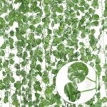 Long Artificial Round-Leaf Green Vine Garland - Hanging Vine for Decor 12 Pcs Pack